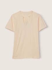 Victoria's Secret PINK Light Ivory Nude Campus Short Sleeve Notch Neck T-Shirt - Image 3 of 4