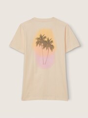Victoria's Secret PINK Light Ivory Nude Campus Short Sleeve Notch Neck T-Shirt - Image 4 of 4
