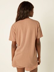 Victoria's Secret PINK Mocha Latte Nude Campus Short Sleeve Notch Neck T-Shirt - Image 2 of 4