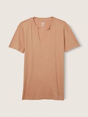 Victoria's Secret PINK Mocha Latte Nude Campus Short Sleeve Notch Neck T-Shirt - Image 3 of 4