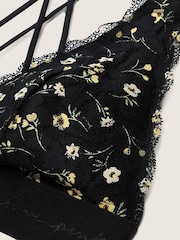 Victoria's Secret PINK Pure Black Floral Lace Strappy Back Halterneck Bralette - Image 4 of 4