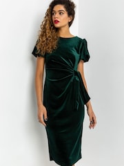 Roman Green Velvet Bubble Sleeve Midi Dress - Image 1 of 4