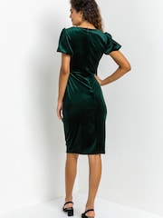 Roman Green Velvet Bubble Sleeve Midi Dress - Image 2 of 4
