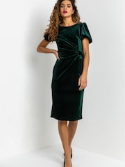Roman Green Velvet Bubble Sleeve Midi Dress - Image 3 of 4