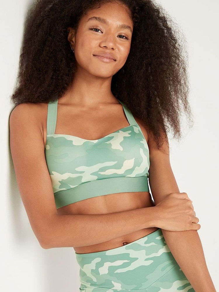 Victoria's Secret PINK Seasalt Green Camo Medium Impact Push Up Sports Bra - Image 1 of 4