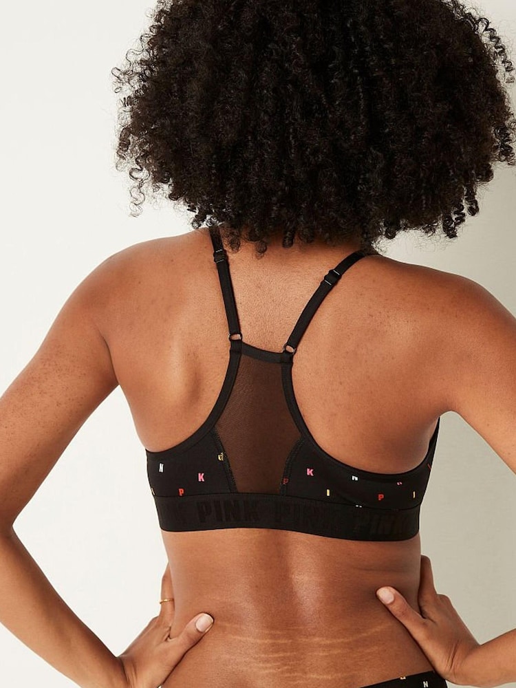 Victoria's Secret PINK Black Print Lightly Lined Low Impact Sports Bra - Image 2 of 3 Victoria's Secret PINK Black Print Lightly Lined Low Impact Sports Bra - Image 2 of 3