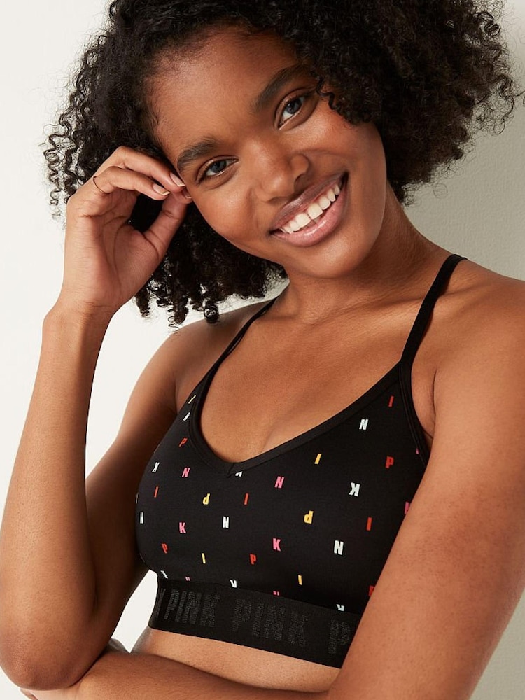 Victoria's Secret PINK Black Print Lightly Lined Low Impact Sports Bra - Image 3 of 3 Victoria's Secret PINK Black Print Lightly Lined Low Impact Sports Bra - Image 3 of 3