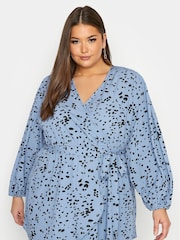 Yours Curve Blue Balloon Long Sleeve Wrap Top - Image 1 of 4