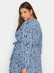 Yours Curve Blue Balloon Long Sleeve Wrap Top - Image 3 of 4