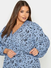 Yours Curve Blue Balloon Long Sleeve Wrap Top - Image 4 of 4