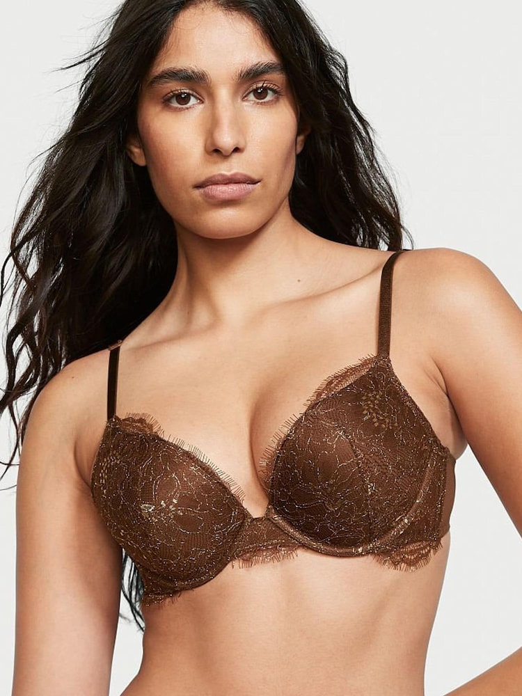Victoria's Secret Dark Brown Lace Plunge Push Up Bra - Image 1 of 4 Victoria's Secret Dark Brown Lace Plunge Push Up Bra - Image 1 of 4