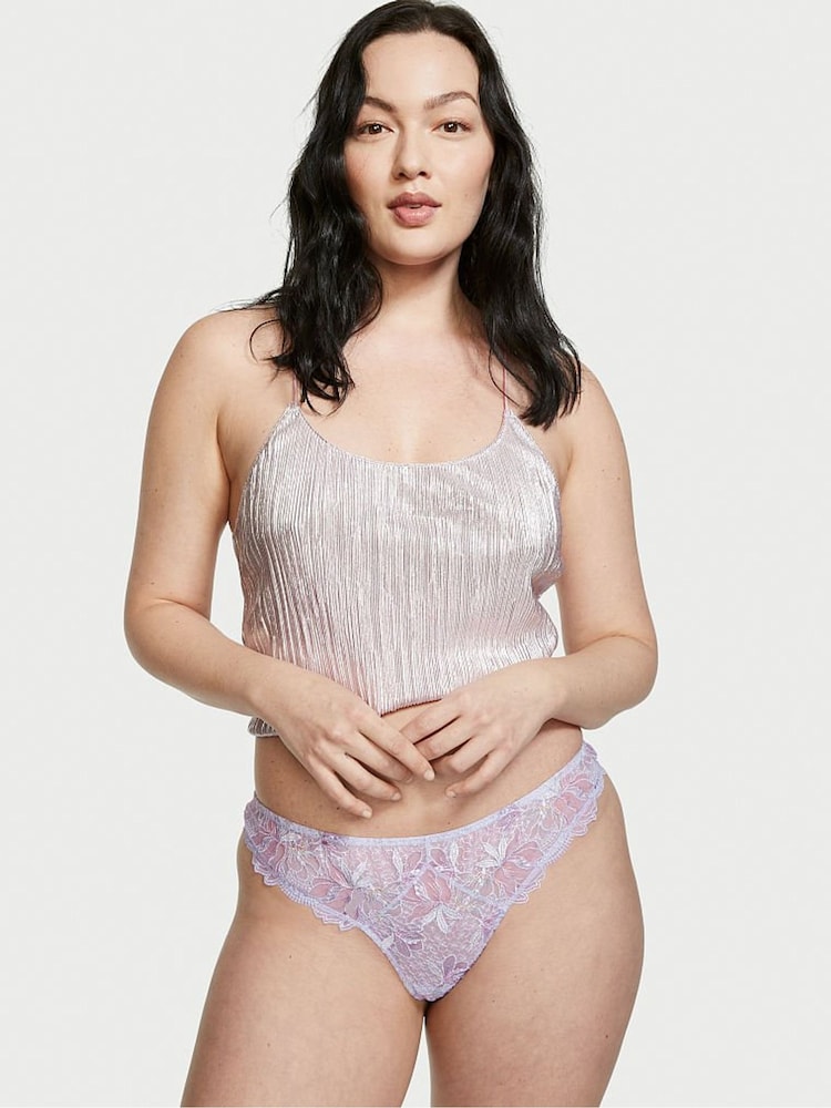 Victoria's Secret Iris Metallic Floral Embroidery Thong Knickers - Image 1 of 3 Victoria's Secret Iris Metallic Floral Embroidery Thong Knickers - Image 1 of 3