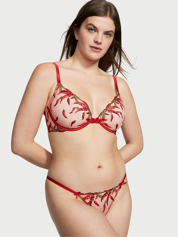 Victoria's Secret Fiery Embroidery Chili Pepper Embroidery Thong Knickers - Image 1 of 1 Victoria's Secret Fiery Embroidery Chili Pepper Embroidery Thong Knickers - Image 1 of 1