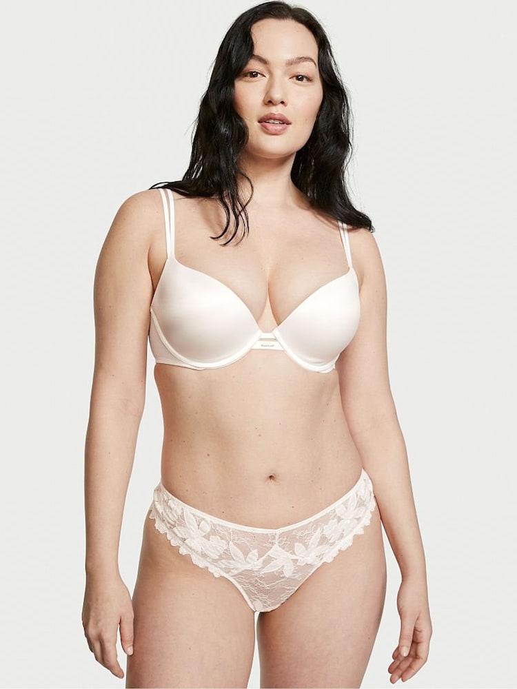Victoria's Secret Coconut White Floral Embroidered Thong Knickers - Image 1 of 4