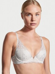 Victoria's Secret Lucky Stars Grey Lace Plunge Lightly Lined Half Pad Bra - Image 1 of 4