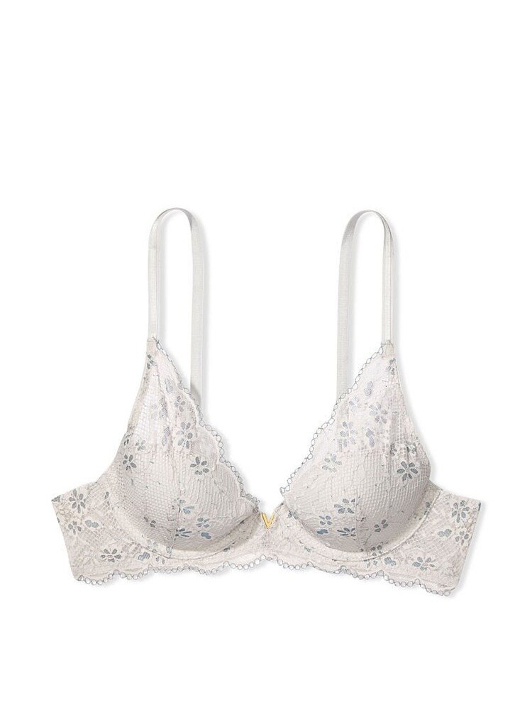 Victoria's Secret Lucky Stars Grey Lace Plunge Lightly Lined Half Pad Bra - Image 4 of 4