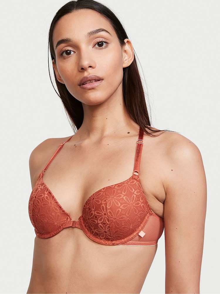 Victoria's Secret Ginger Glaze Orange Lace Front Fastening Lightly Lined T-Shirt Bra - Image 1 of 4