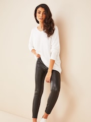 Friends Like These Ivory White / Cream Soft Jersey V Neck Long Sleeve Tunic Top - Image 3 of 4