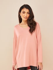 Friends Like These Pink Soft Jersey V Neck Long Sleeve Tunic Top - Image 1 of 4