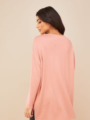 Friends Like These Pink Soft Jersey V Neck Long Sleeve Tunic Top - Image 2 of 4