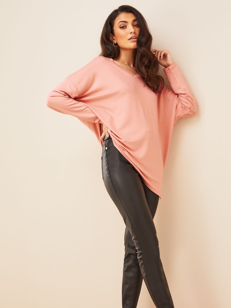 Roze - Friends Like These tuniek van zachte jersey met V-hals en lange mouwen - Image 3 of 4