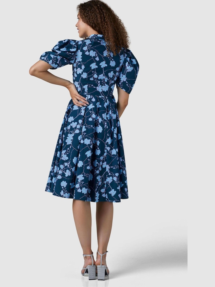 Closet Navy Blue Floral Print London Midi Dress - Image 5 of 5 Closet Navy Blue Floral Print London Midi Dress - Image 5 of 5