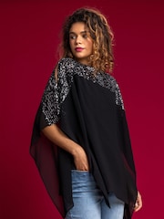 Roman Silver Sequin Embellished Chiffon Overlay Top - Image 1 of 5