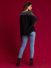 Roman Silver Sequin Embellished Chiffon Overlay Top - Image 2 of 5