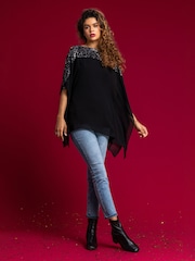Roman Silver Sequin Embellished Chiffon Overlay Top - Image 3 of 5