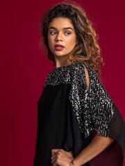 Roman Silver Sequin Embellished Chiffon Overlay Top - Image 5 of 5