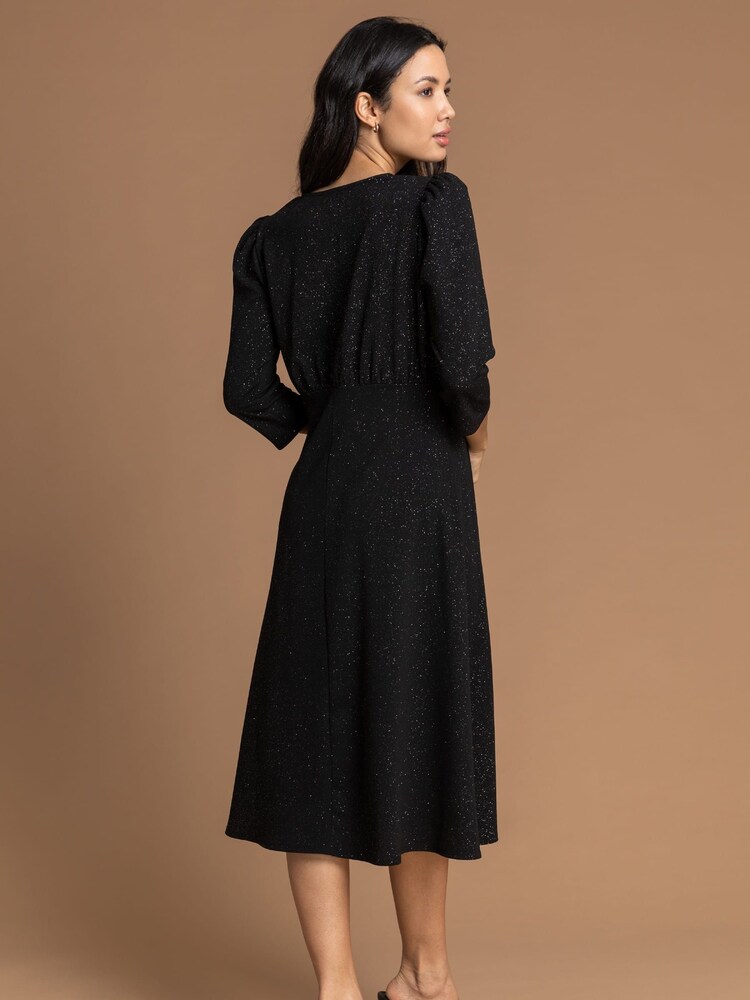 Roman Black Glitter Split Detail Midi Dress - Image 2 of 5 Roman Black Glitter Split Detail Midi Dress - Image 2 of 5