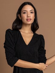 Roman Black Glitter Split Detail Midi Dress - Image 4 of 5