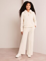 Lipsy Cream Velour Faux Fur Collar Half Zip Sweatshirt - Image 2 of 4