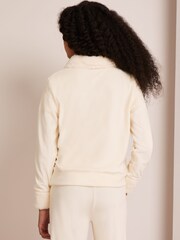 Lipsy Cream Velour Faux Fur Collar Half Zip Sweatshirt - Image 3 of 4