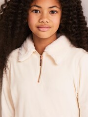 Lipsy Cream Velour Faux Fur Collar Half Zip Sweatshirt - Image 4 of 4