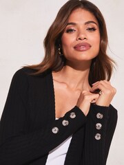 Schwarz - Lipsy Gerippte Strickjacke mit Zierknöpfen - Bild 4 von 4