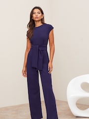 Lipsy Navy Cap Sleeve Tie Front Jumpsuit - Image 1 of 3