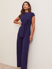 Lipsy Navy Cap Sleeve Tie Front Jumpsuit - Image 2 of 3