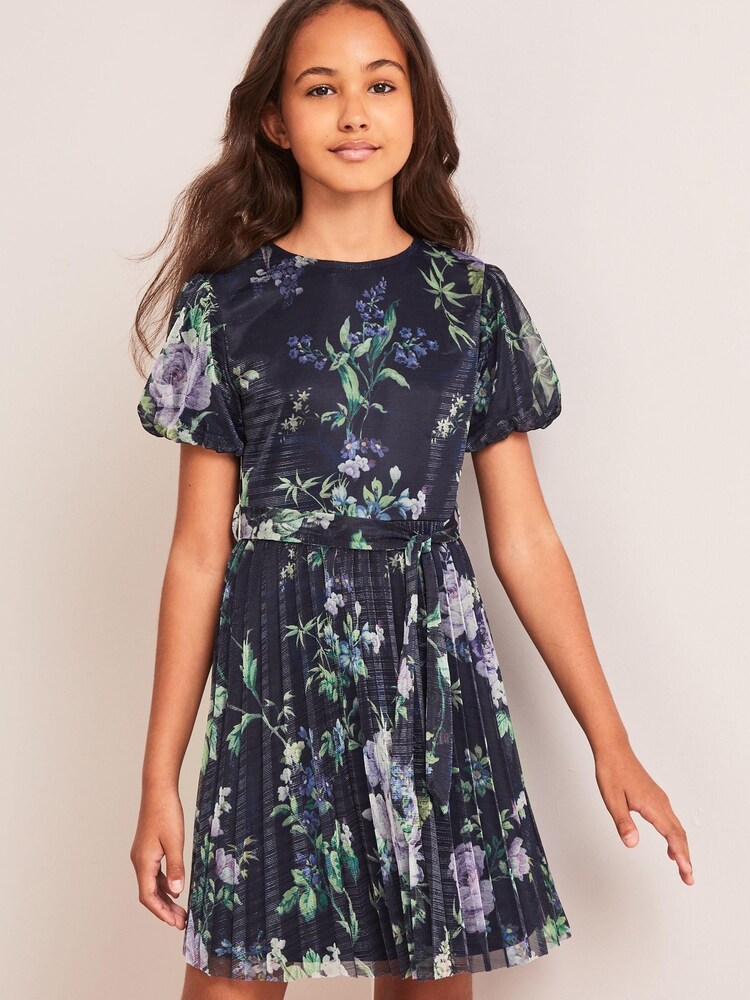 Lipsy Navy Blue Pleated Skater Dress (3-16 years) - Image 1 of 4
