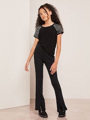 Lipsy Black Diamonte Sleeve T-Shirt - Image 2 of 4