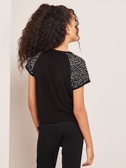 Lipsy Black Diamonte Sleeve T-Shirt - Image 3 of 4