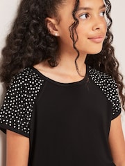 Lipsy Black Diamonte Sleeve T-Shirt - Image 4 of 4