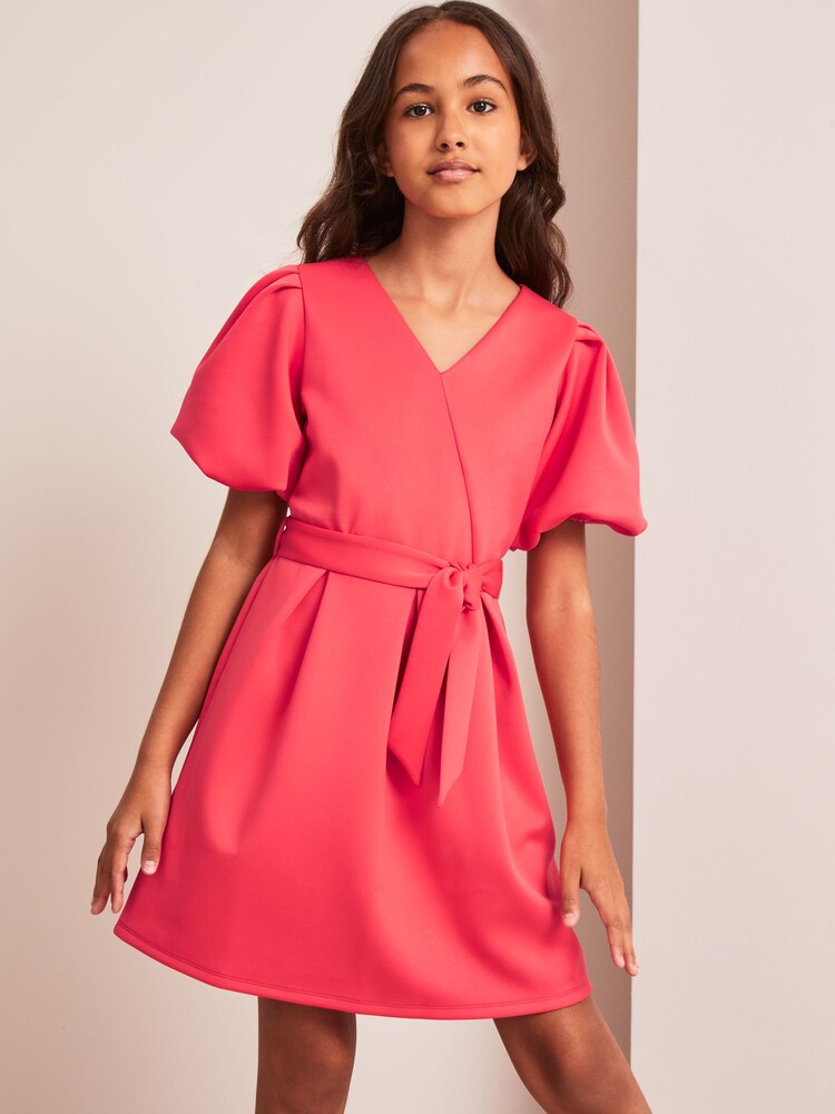 Lipsy Pink Scuba Puff Sleeve Skater Dress - Image 1 of 4