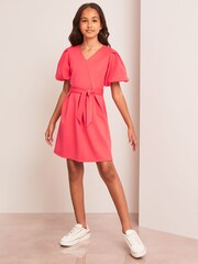 Lipsy Pink Scuba Puff Sleeve Skater Dress - Image 2 of 4