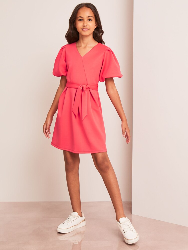 Lipsy Pink Scuba Puff Sleeve Skater Dress - Image 2 of 4