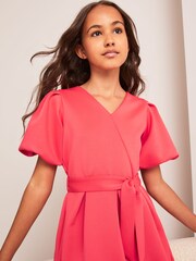 Lipsy Pink Scuba Puff Sleeve Skater Dress - Image 4 of 4