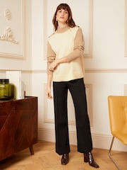 Love & Roses Brown High Neck Colour Block Button Shoulder Knitted Jumper - Image 2 of 4