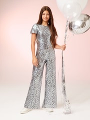 Lipsy Silver Sequin Party Jumpsuit - Image 1 of 4