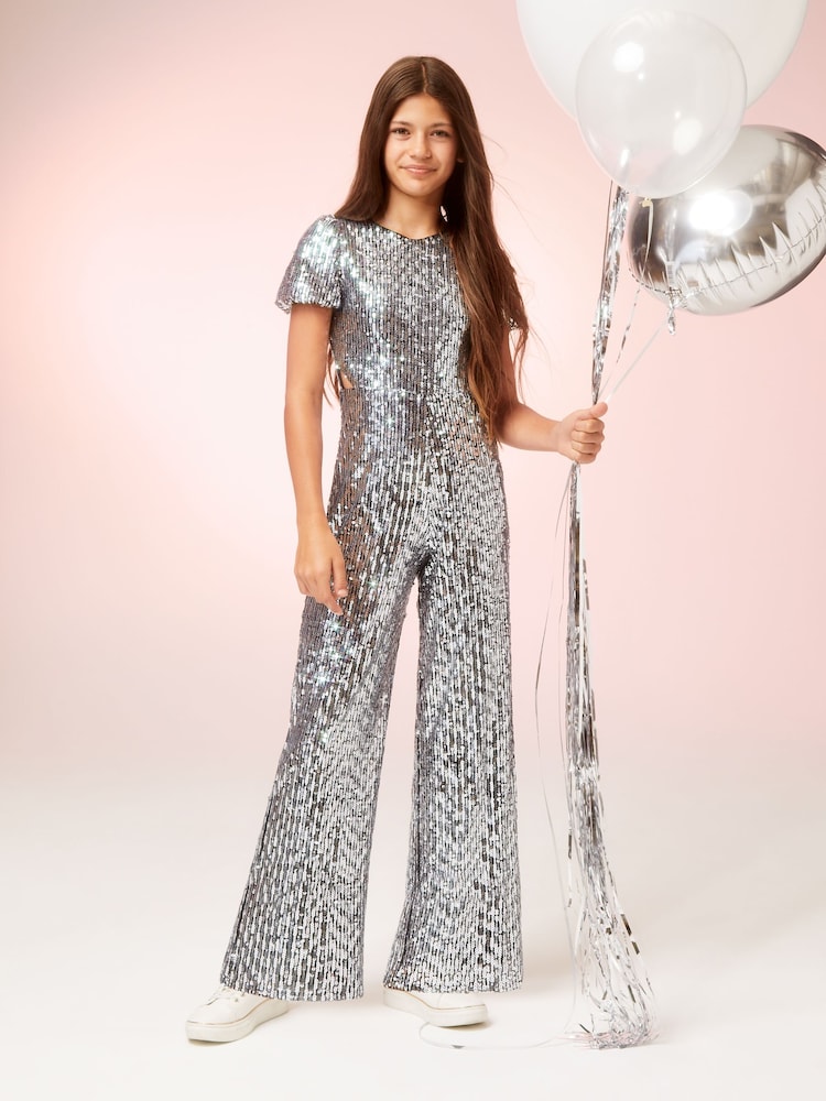 Lipsy Silver Sequin Party Jumpsuit - Image 1 of 4
