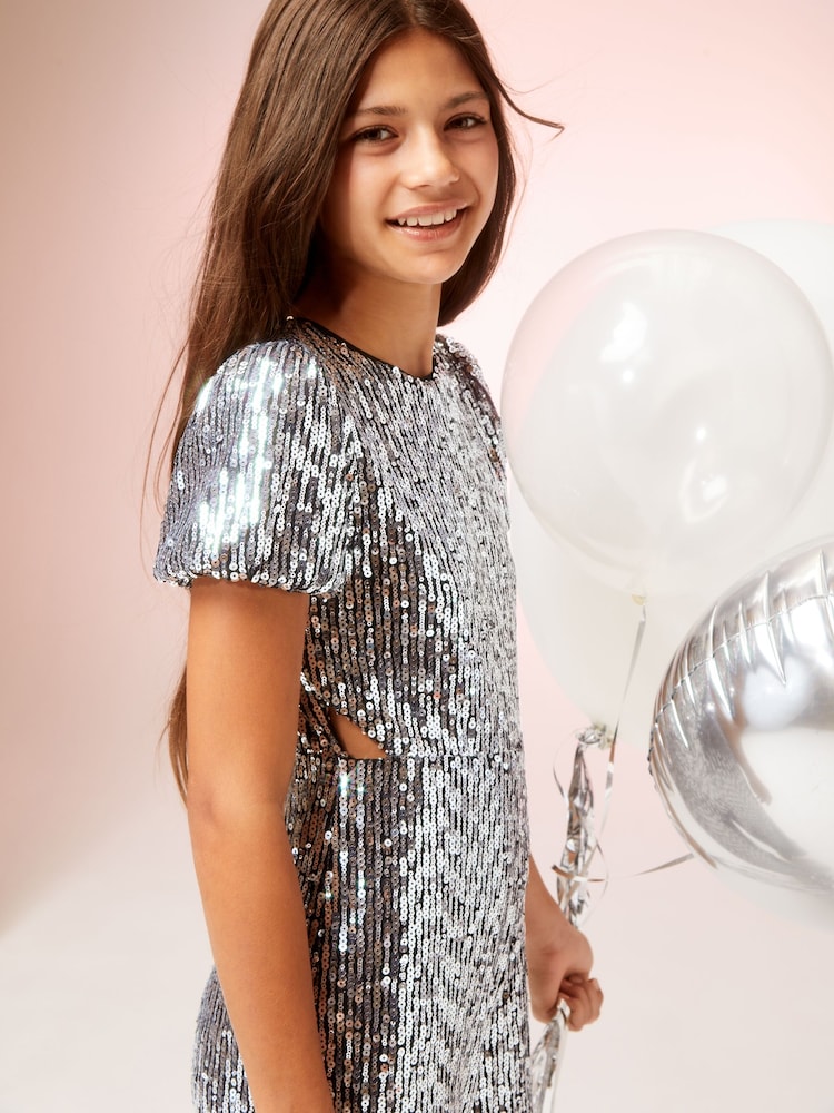 Lipsy Silver Sequin Party Jumpsuit - Image 4 of 4